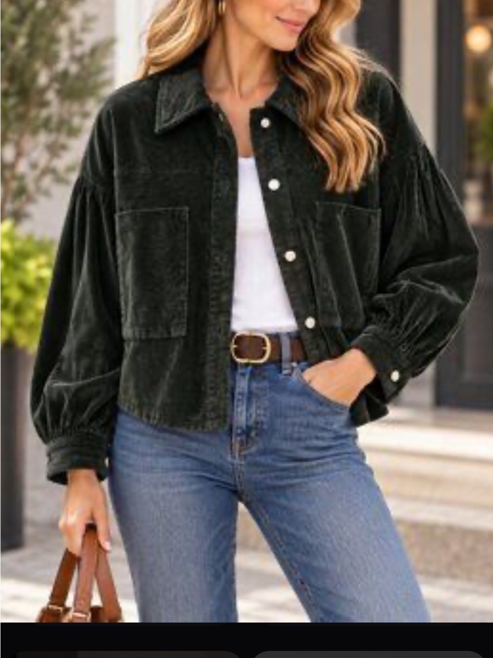 Avec les filles Corduroy Button-Front Jacket-shacket- Dark Green size large